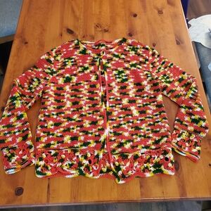 Handmade Cardigan Acrylic Yarn Red Yellow Green White Crochet Approx Size Large